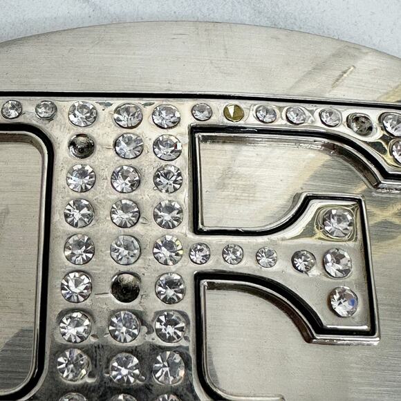 Rhinestone Studded F Letter Initial Monogram Silver Tone Belt Buckle - Picture 4 of 8